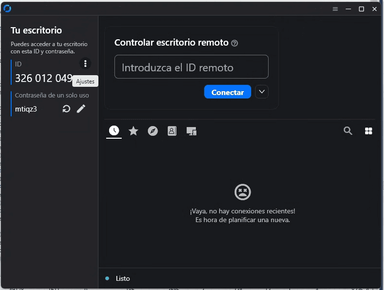Interfaz principal de RustDesk