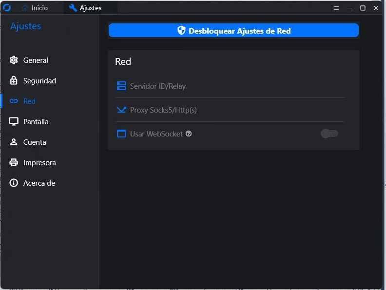 Configuración de red de RustDesk